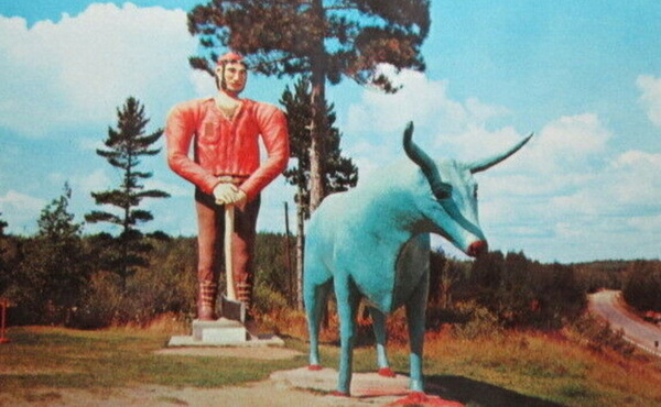 Paul Bunyan Lookout (Paul Bunyan & Babe The Blue Ox) - OLD POSTCARD VIEW